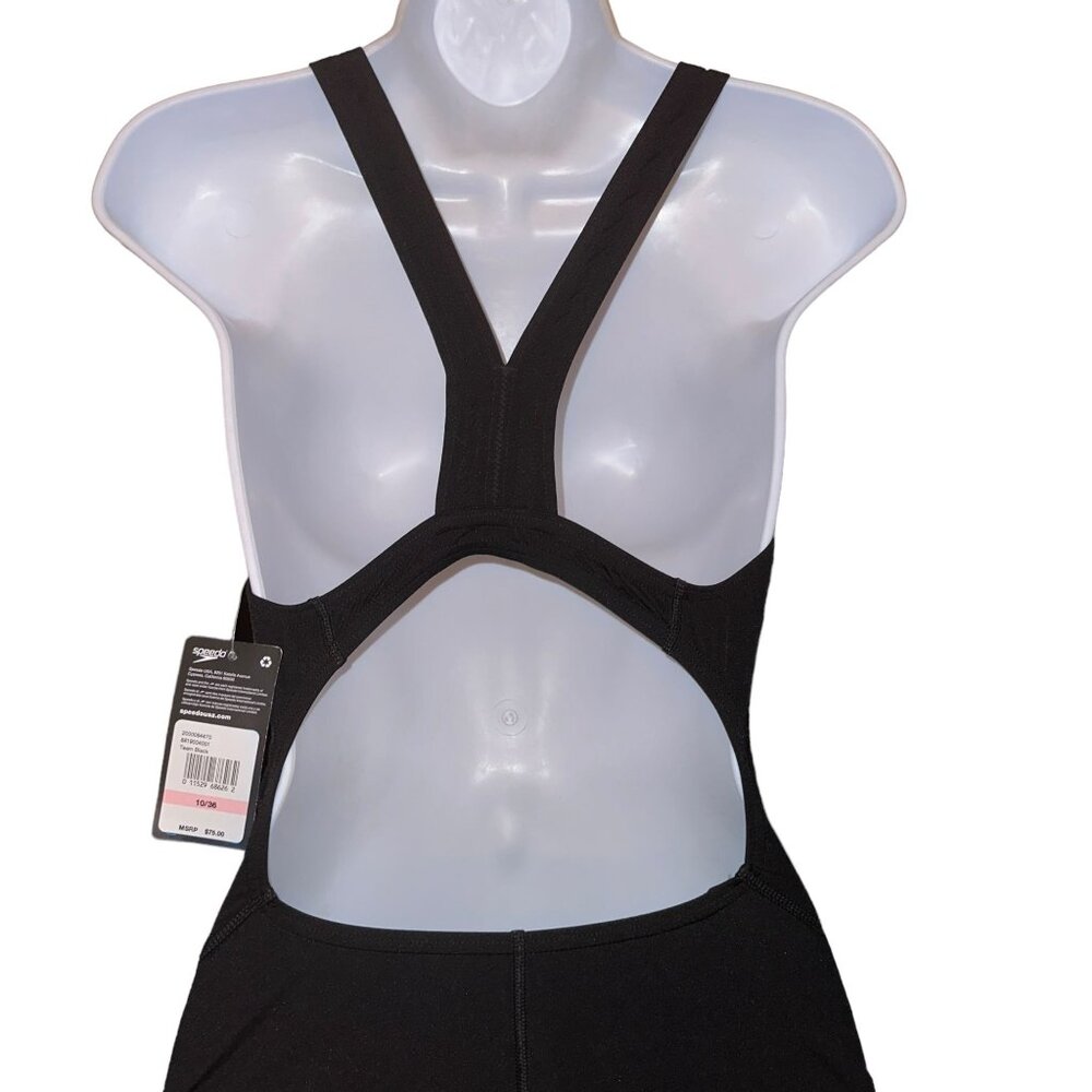 NWT Speedo Endurance + One Piece Swimsuit Womens 30 Solid Flyback Black Training - Picture 7 of 9